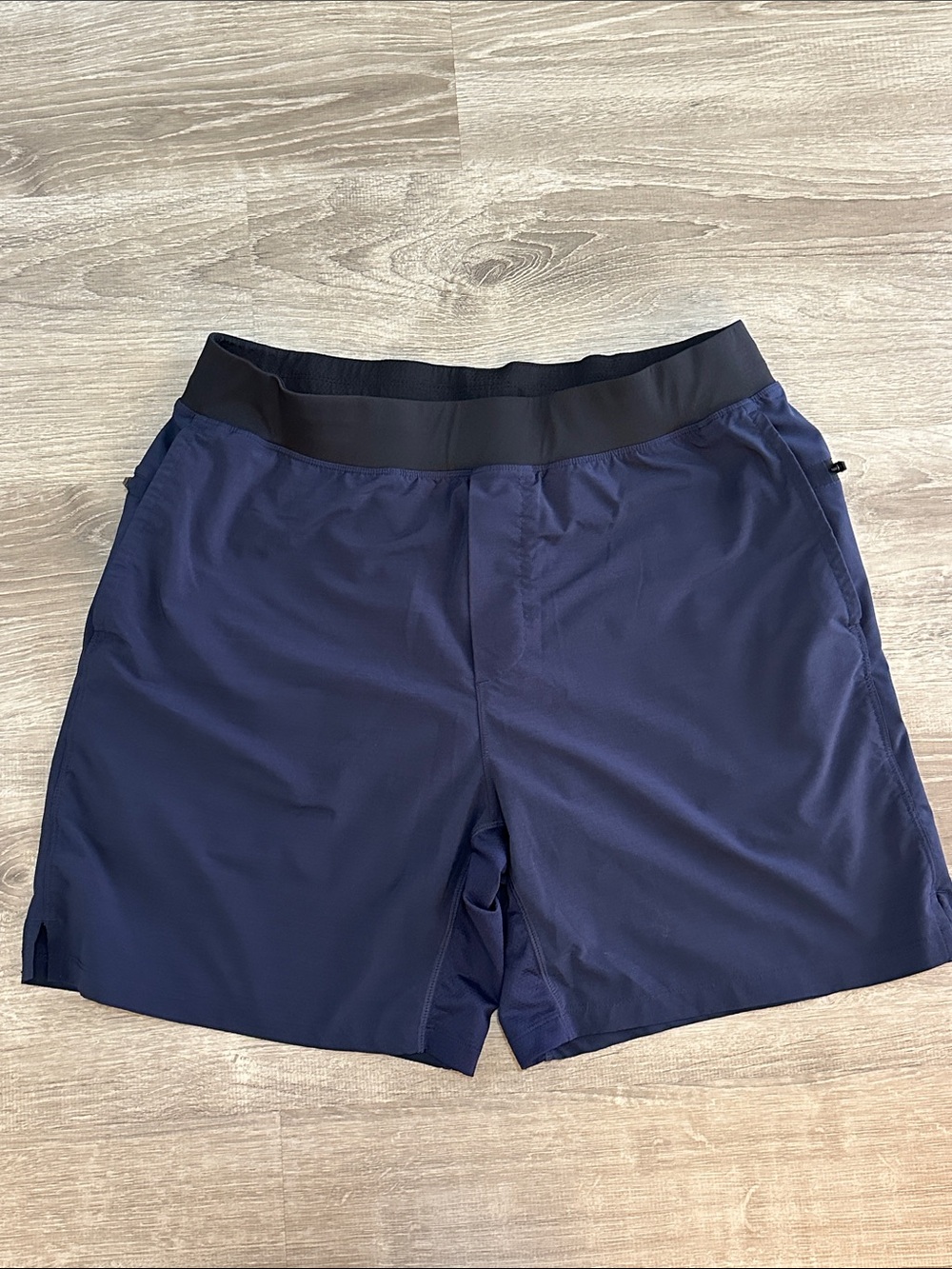 Fabletics Navy Athletic Shorts with Black Waistband